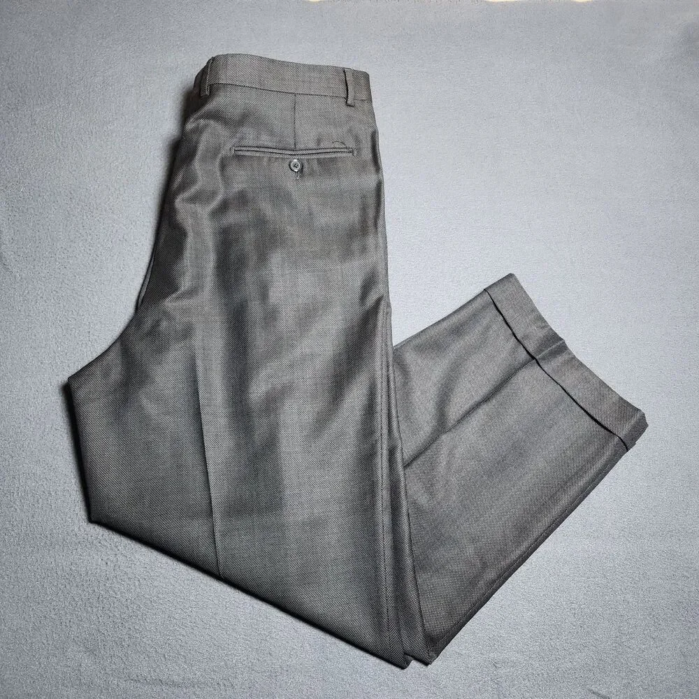 Santorelli Men 38 (37x28.5) Dark Gray 100% Wool Pleated Cuffed Dress Pants